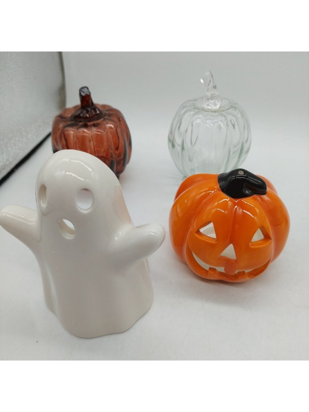 Halloween Ghost & Jack O Lantern Pumpkin Votive Tealight Candle Holders Set Of 4